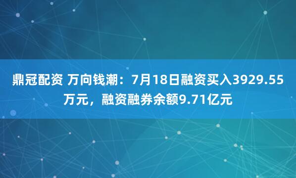 鼎冠配资 万向钱潮：7月18日融资买入3929.55万元，融资融券余额9.71亿元